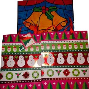 Christmas Holiday Gift Bags Set - Snowman & Bells